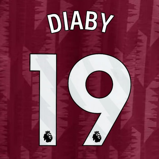 2023 2024 ASTON VILLA DIABY 19 OFFICIAL WHITE HOME PLAYER SIZE NAMESET