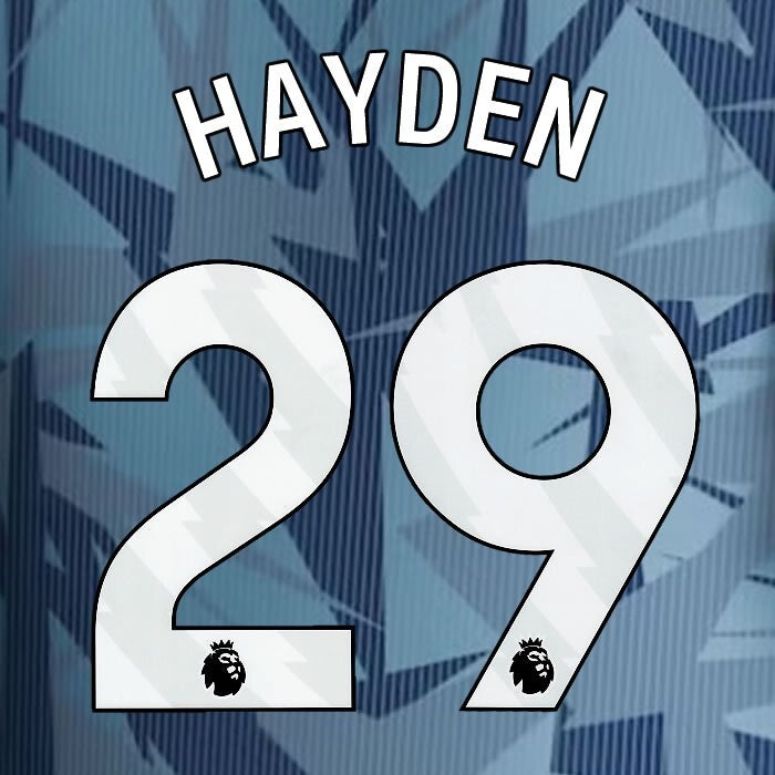 2023 2024 ASTON VILLA HAYDEN 29 OFFICIAL WHITE 3RD PLAYER SIZE NAMESET