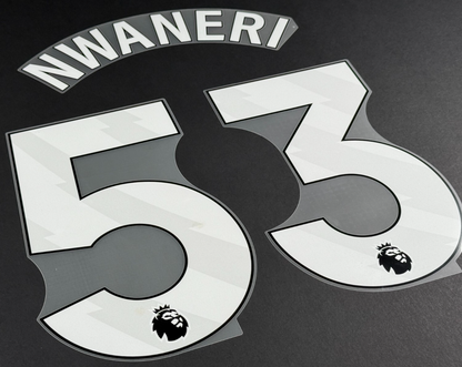 ARSENAL 2024/25 NWANERI 53 OFFICIAL AVERY DENNISON WHITE PLAYER SIZE NAME SET