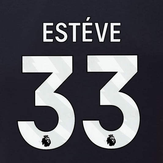 2023 2024 BURNLEY ESTEVE 33 OFFICIAL WHITE 3RD PLAYER SIZE NAMESET