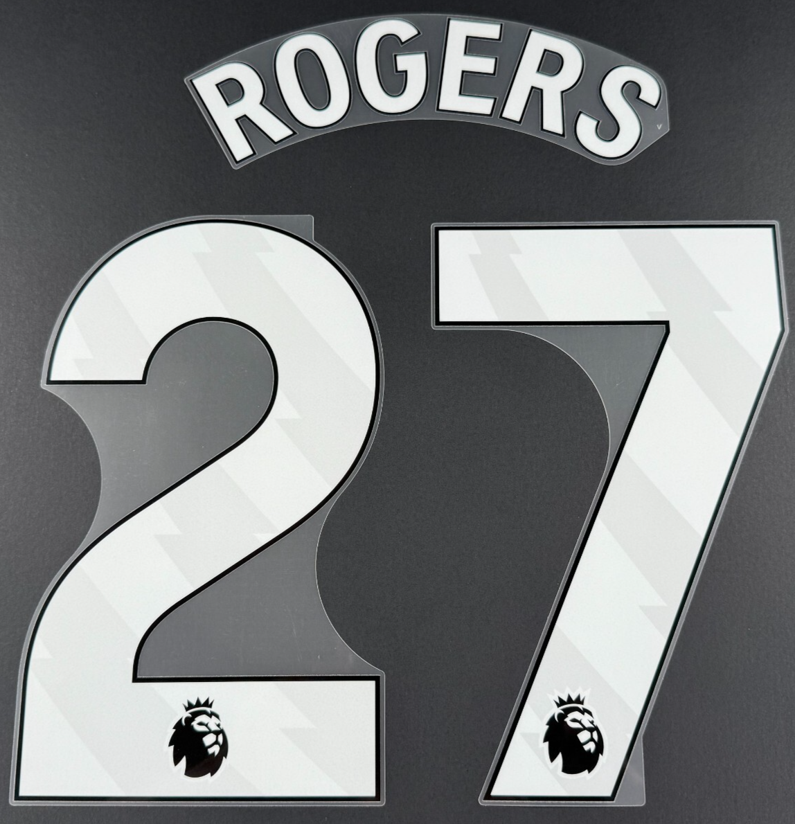 ASTON VILLA 23-25 ROGERS 27 OFFICIAL AVERY DENNISON WHITE PLAYER SIZE NAME SET