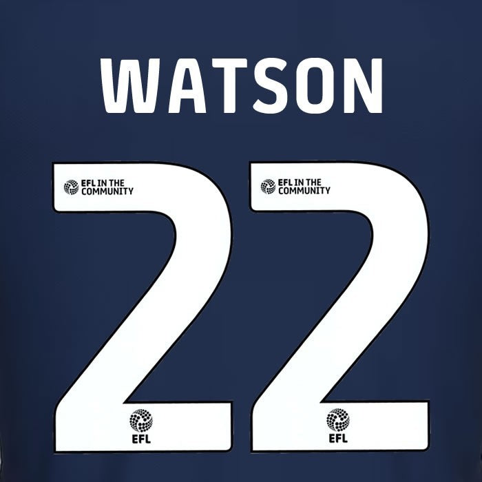 25 26 MILLWALL WATSON 22 OFFICIAL WHITE HOME PLAYER SIZE NAME SET 230MM