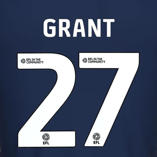 25 26 MILLWALL GRANT 27 OFFICIAL WHITE HOME PLAYER SIZE NAME SET 230MM