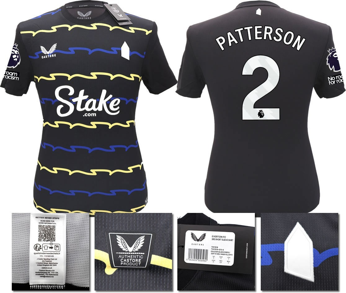 BNWT 2025/2026 EVERTON F.C. CASTORE 3RD SHIRT PATTERSON 2 + PATCHES
