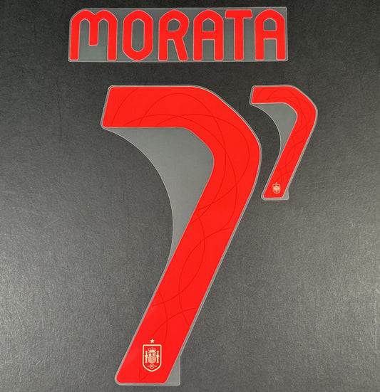 SPAIN 2023 2024 OFFICIAL AVERY DENNISON MORATA 7 AWAY PLAYER SIZE NAMESET