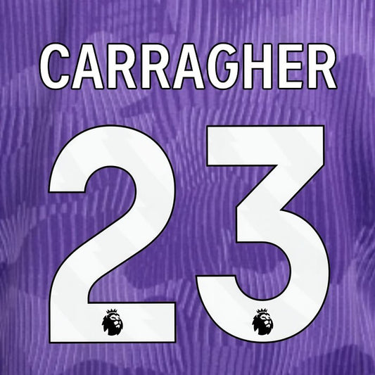 2023 2024 OFFICIAL LIVERPOOL CARRAGHER 23 WHITE 3RD PLAYER SIZE NAMESET