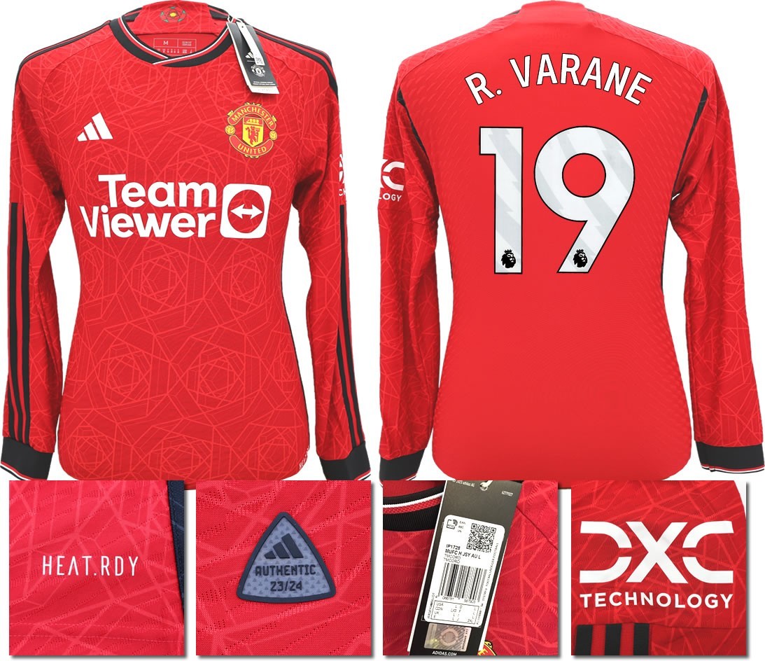 BNWT 23 24 AUTHENTIC MANCHESTER UNITED ADIDAS HOME SHIRT LS R. VARANE 19