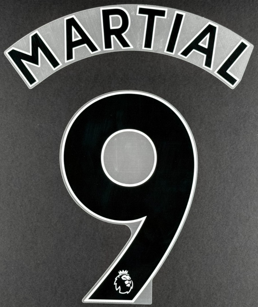 MAN UTD 2019/2023 MARTIAL 9 OFFICIAL AVERY DENNISON BLACK PLAYER SIZE NAME SET