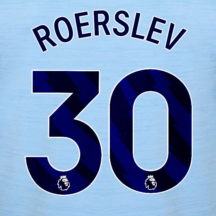 2023 2024 BRENTFORD ROERSLEV 30 OFFICIAL BLUE AWAY PLAYER SIZE NAMESET