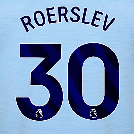 2023 2024 BRENTFORD ROERSLEV 30 OFFICIAL BLUE AWAY PLAYER SIZE NAMESET