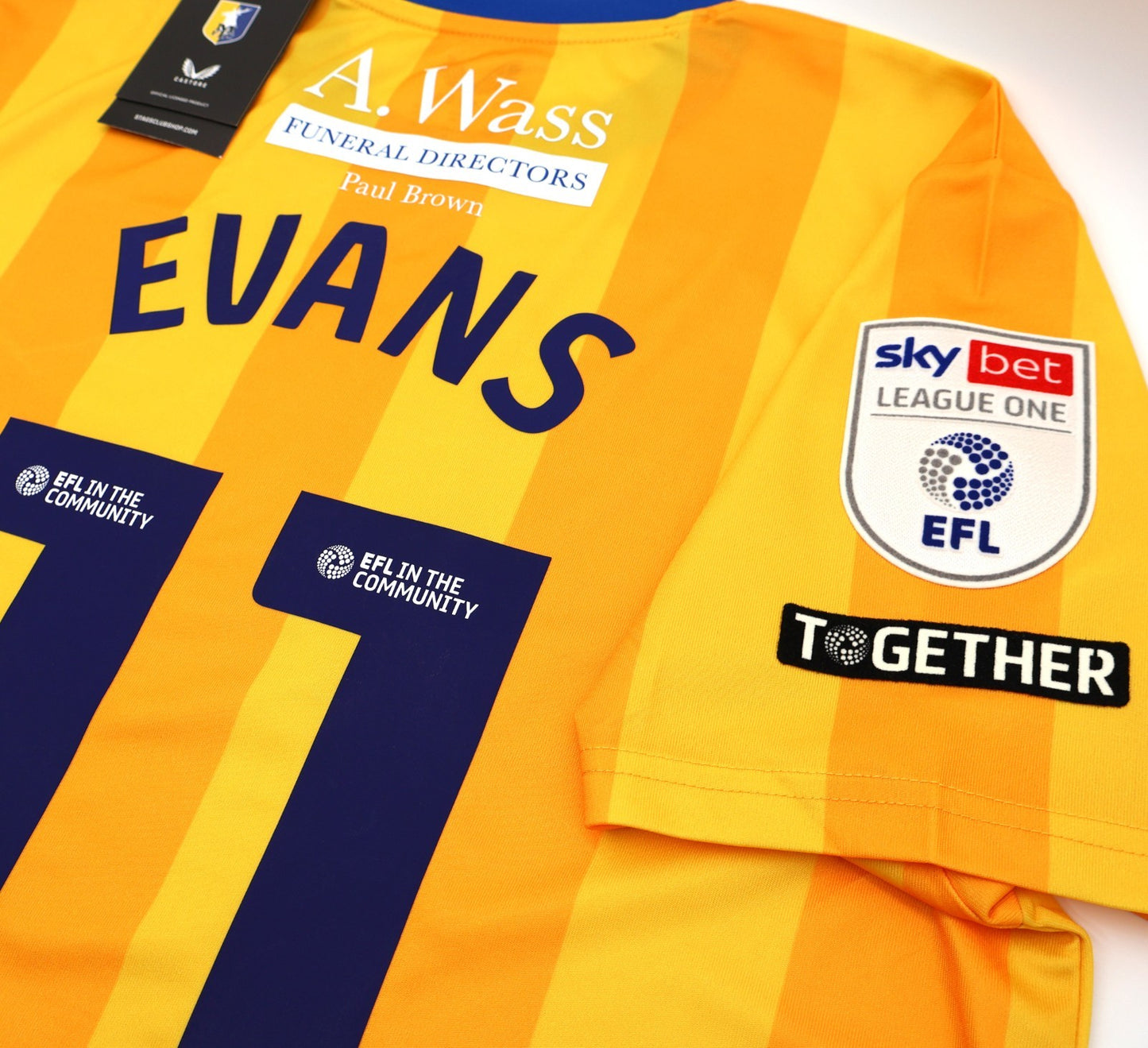 BNWT MANSFIELD TOWN CASTORE AWAY 2024 2025 EVANS 11 + PATCHES SHIRT MENS MEDIUM