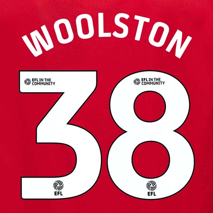 25 26 MIDDLESBROUGH WOOLSTON 38 OFFICIAL WHITE HOME PLAYER SIZE NAME SET 230MM