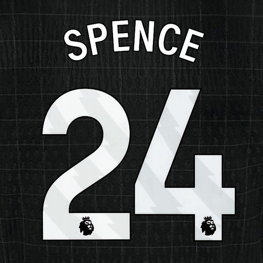 2025 2026 TOTTENHAM SPENCE 24 WHITE AWAY PLAYER SIZE NAME SET