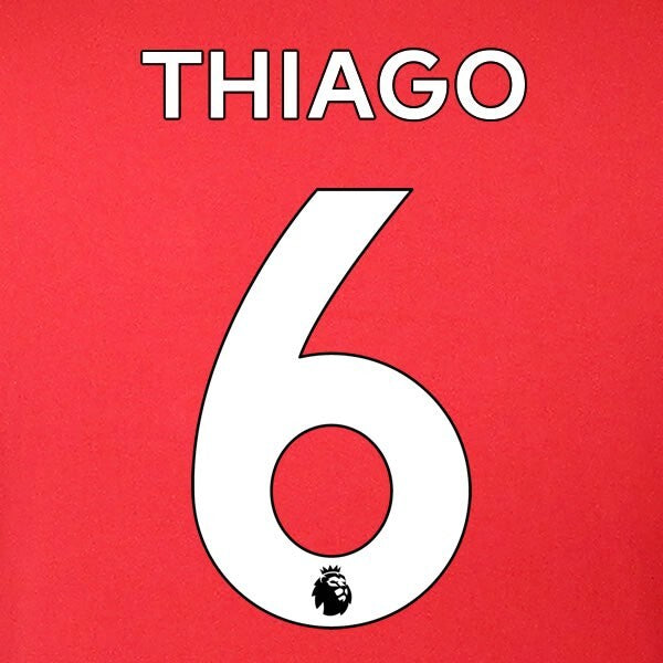 LIVERPOOL 2019-23 THIAGO 6 OFFICIAL AVERY DENNISON WHITE PLAYER SIZE NAME SET