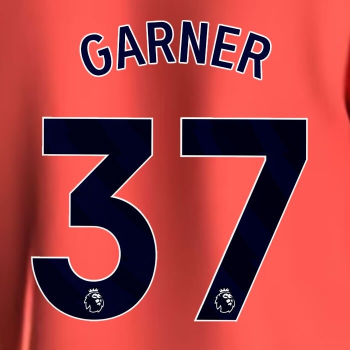 2023 2024 EVERTON GARNER 37 OFFICIAL BLUE AWAY PLAYER SIZE NAMESET