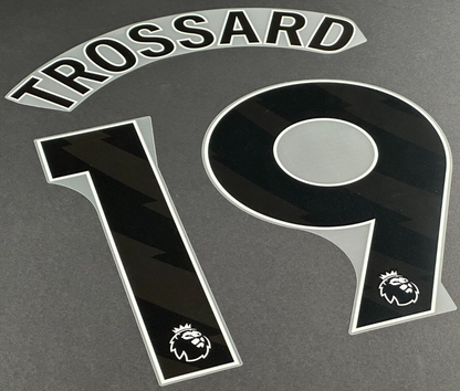 ARSENAL 2025 2026 TROSSARD 19 OFFICIAL AVERY DENNISON BLACK PLAYER SIZE NAMESET