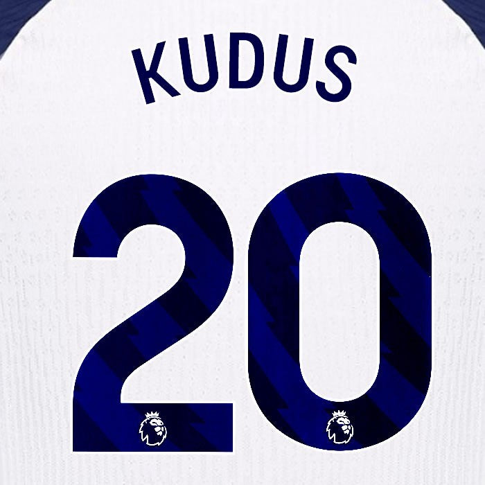 2025 2026 TOTTENHAM KUDUS 20 BLUE HOME PLAYER SIZE NAME SET
