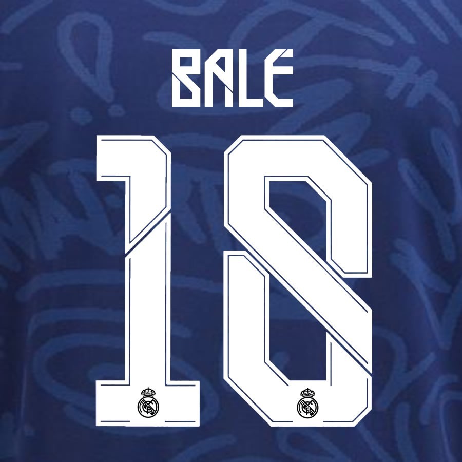 2021 2022 REAL MADRID BALE 18 WHITE AWAY 3RD PLAYER SIZE NAMESET 260MM