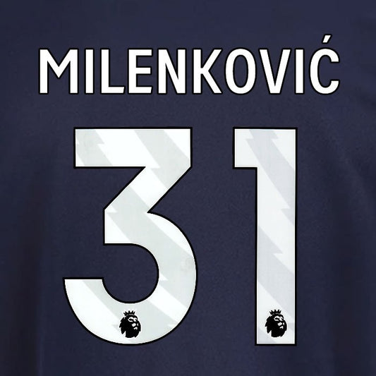 2025 2026 OFFICIAL NOTTINGHAM MILENKOVIC 31 WHITE 3RD PLAYER SIZE NAMESET