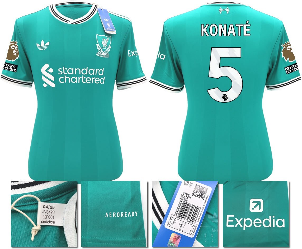 BNWT 2025 2026 LIVERPOOL ADIDAS 3RD SHIRT KONATE 5 + PATCHES MEN'S