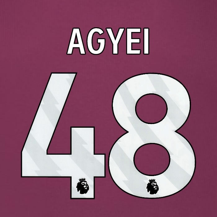 2025 2026 BURNLEY AGYEI 48 OFFICIAL WHITE HOME PLAYER SIZE NAMESET
