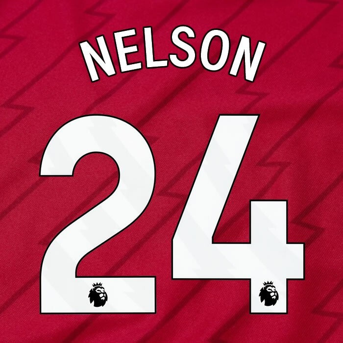 ARSENAL 2023/24 NELSON 24 OFFICIAL AVERY DENNISON WHITE PLAYER SIZE NAME SET