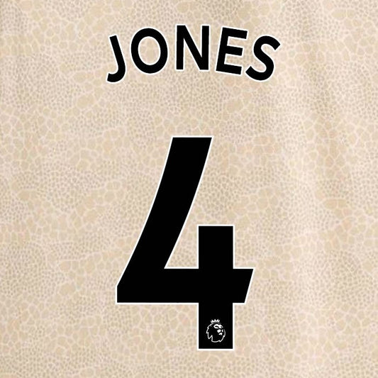 MAN UTD 2019-2023 JONES 4 OFFICIAL AVERY DENNISON BLACK PLAYER SIZE NAME SET