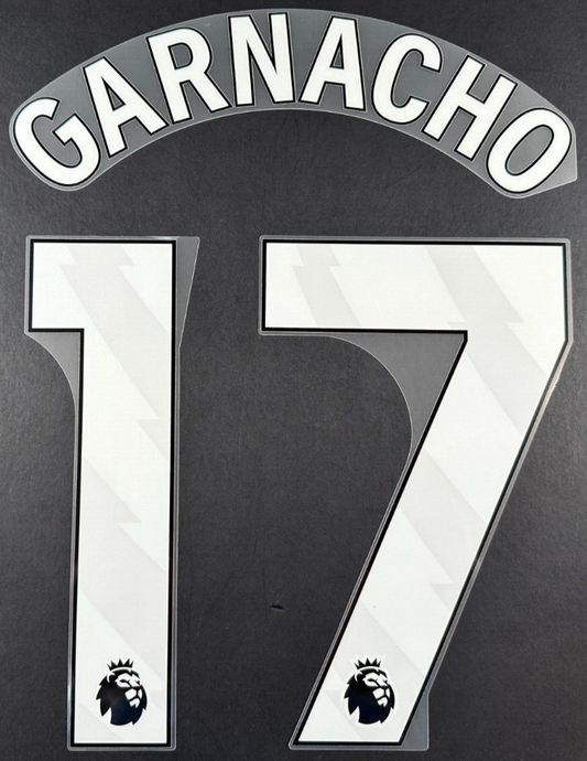 MAN UTD 23 - 25  GARNACHO 17 OFFICIAL AVERY DENNISON WHITE PLAYER SIZE NAME SET
