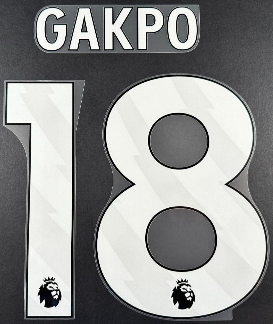 LIVERPOOL 2023/25 GAKPO 18 OFFICIAL AVERY DENNISON WHITE PLAYER SIZE NAME SET