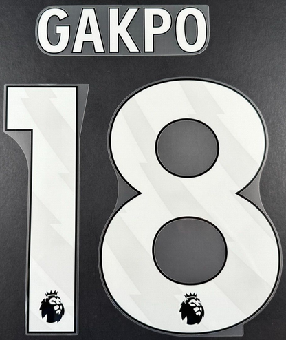 LIVERPOOL 2023/25 GAKPO 18 OFFICIAL AVERY DENNISON WHITE PLAYER SIZE NAME SET