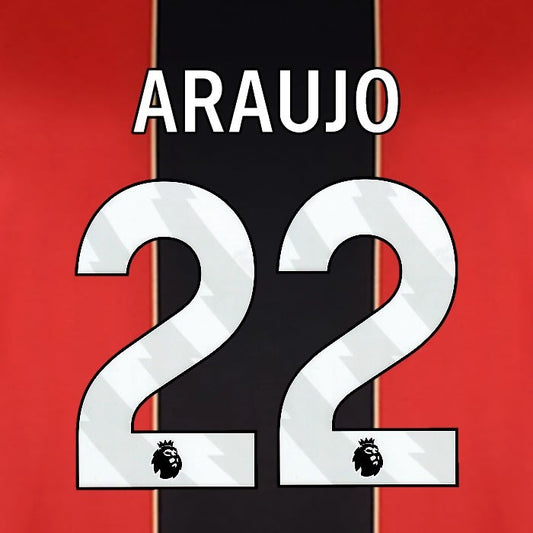 2024 2025 BOURNEMOUTH ARAUJO 22 WHITE HOME PLAYER SIZE NAME SET