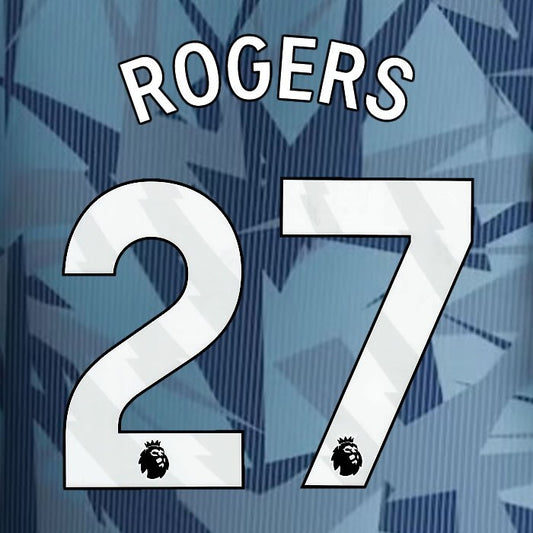 2023 2024 ASTON VILLA ROGERS 27 OFFICIAL WHITE 3RD PLAYER SIZE NAMESET
