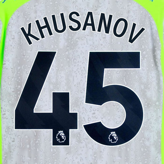 2025 2026 MANCHESTER CITY KHUSANOV 45 BLACK 3RD PLAYER SIZE NAME SET