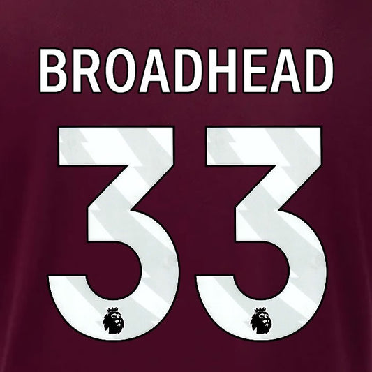 2024 2025 OFFICIAL IPSWICH TOWN BROADHEAD 33 WHITE AWAY PLAYER SIZE NAME SET