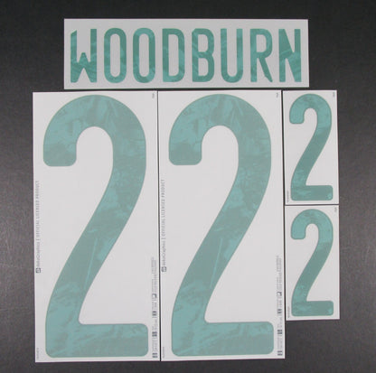 WALES 2020 2021 OFFICIAL DekoGraphics WOODBURN 22 AWAY GREEN PLAYER SIZE NAMESET