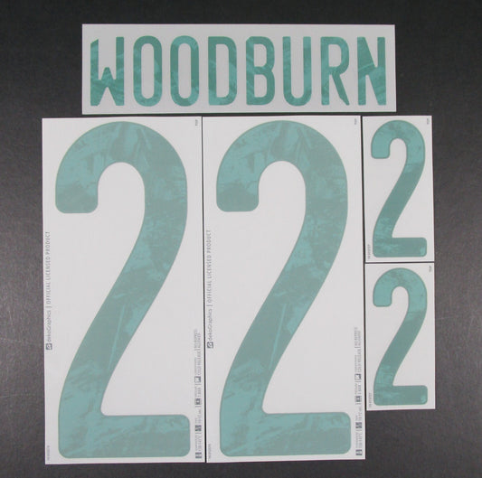 WALES 2020 2021 OFFICIAL DekoGraphics WOODBURN 22 AWAY GREEN PLAYER SIZE NAMESET