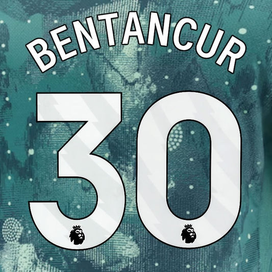 2024 2025 TOTTENHAM BENTANCUR 30 WHITE 3RD PLAYER SIZE NAME SET