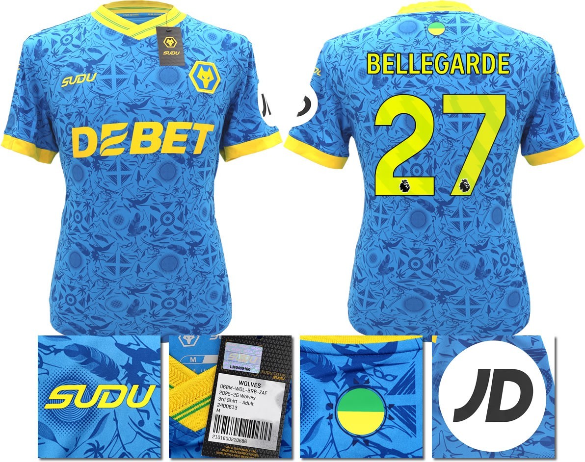 BNWT 2025/2026 WOLVES F.C.  SUDU THIRD SHIRT BELLEGARDE 27