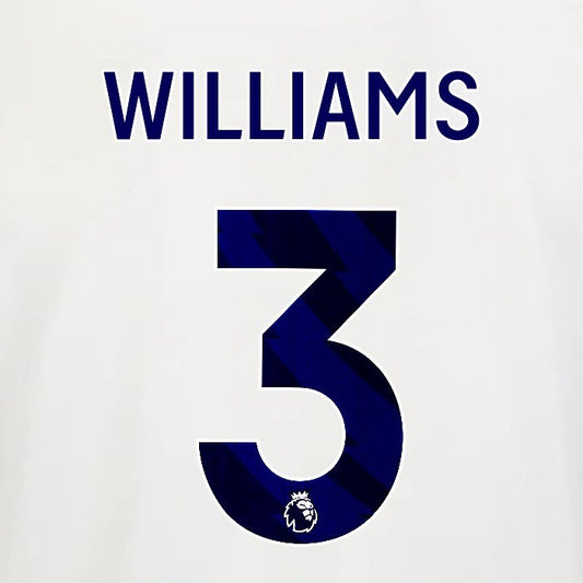2025 2026 OFFICIAL NOTTINGHAM WILLIAMS 3 BLUE AWAY PLAYER SIZE NAMESET