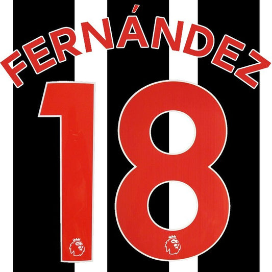 NEWCASTLE UNITED 19-23 FERNANDEZ 18 OFFICIAL AVERY DENNISON RED PLAYER SIZE SET