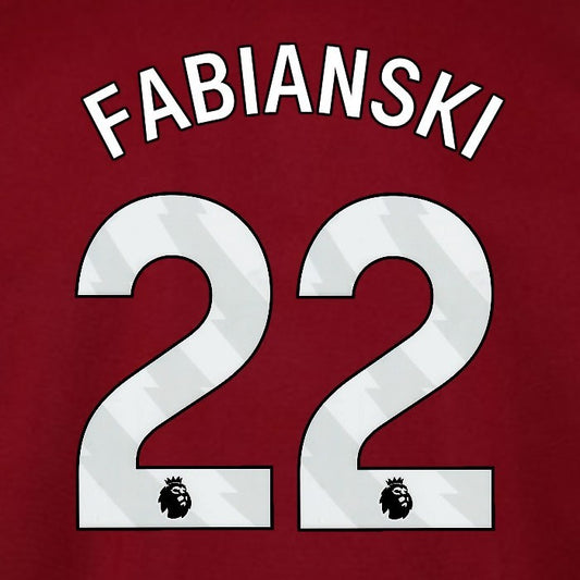 2025 2026 WEST HAM FABIANSKI 22 OFFICIAL WHITE HOME PLAYER SIZE NAMESET