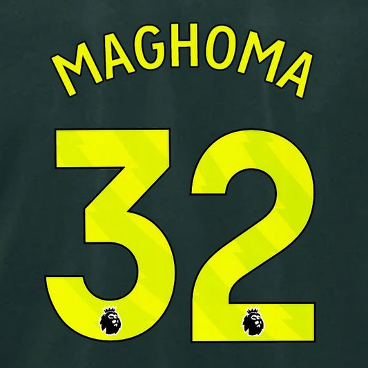 2024 2025 BRENTFORD MAGHOMA 32 OFFICIAL YELLOW 3RD PLAYER SIZE NAMESET