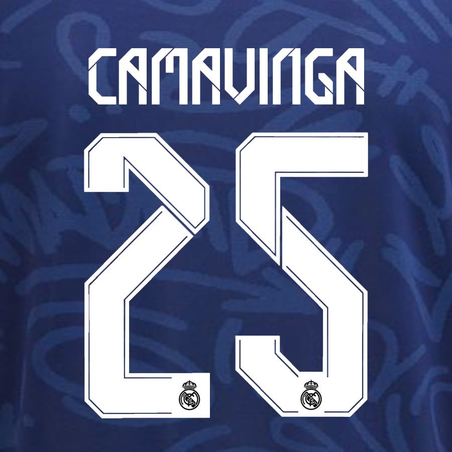 2021 2022 REAL MADRID CAMAVINGA 25 WHITE AWAY 3RD PLAYER SIZE NAMESET 260MM