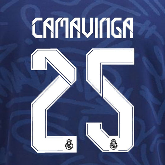 2021 2022 REAL MADRID CAMAVINGA 25 WHITE AWAY 3RD PLAYER SIZE NAMESET 260MM