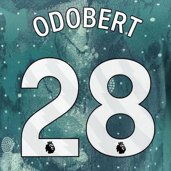 2024 2025 TOTTENHAM ODOBERT 28 WHITE 3RD PLAYER SIZE NAME SET
