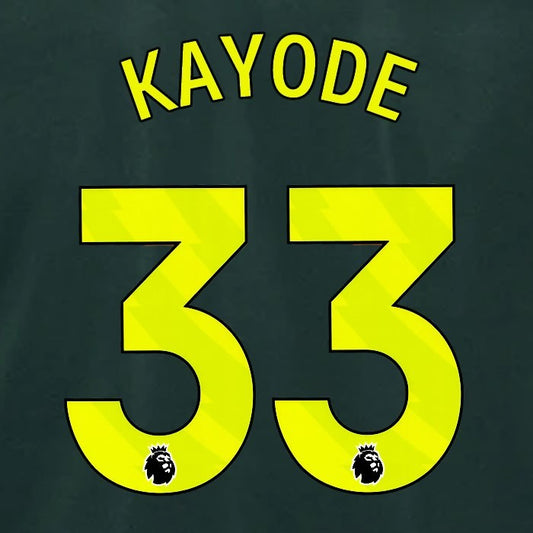 2024 2025 BRENTFORD KAYODE 33 OFFICIAL YELLOW 3RD PLAYER SIZE NAMESET