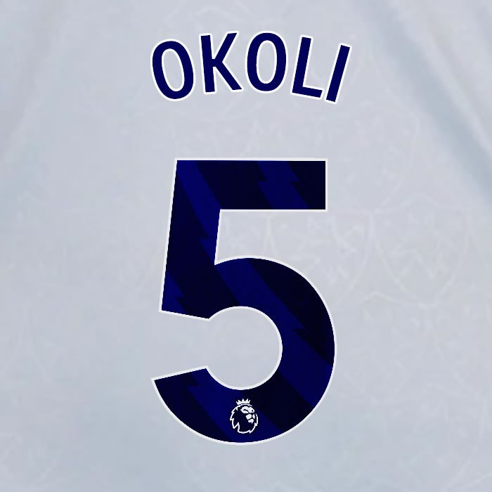 2024 2025 OFFICIAL LEICESTER CITY OKOLI 5 BLUE 3RD PLAYER SIZE NAME SET