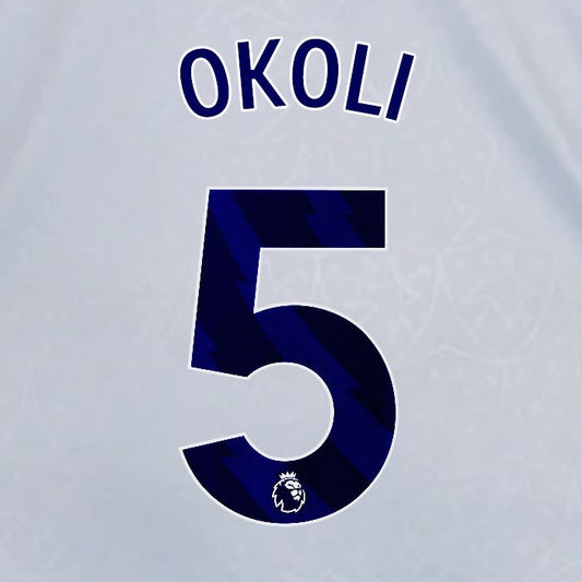 2024 2025 OFFICIAL LEICESTER CITY OKOLI 5 BLUE 3RD PLAYER SIZE NAME SET