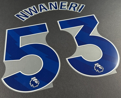 ARSENAL 2024/25 NWANERI 53 OFFICIAL AVERY DENNISON BLUE PLAYER SIZE NAME SET