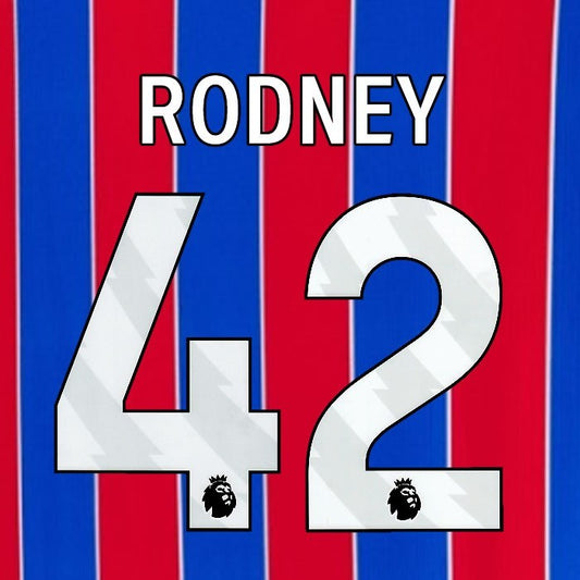 2025 2026 OFFICIAL CRYSTAL PALACE RODNEY 42 WHITE HOME PLAYER SIZE NAMESET